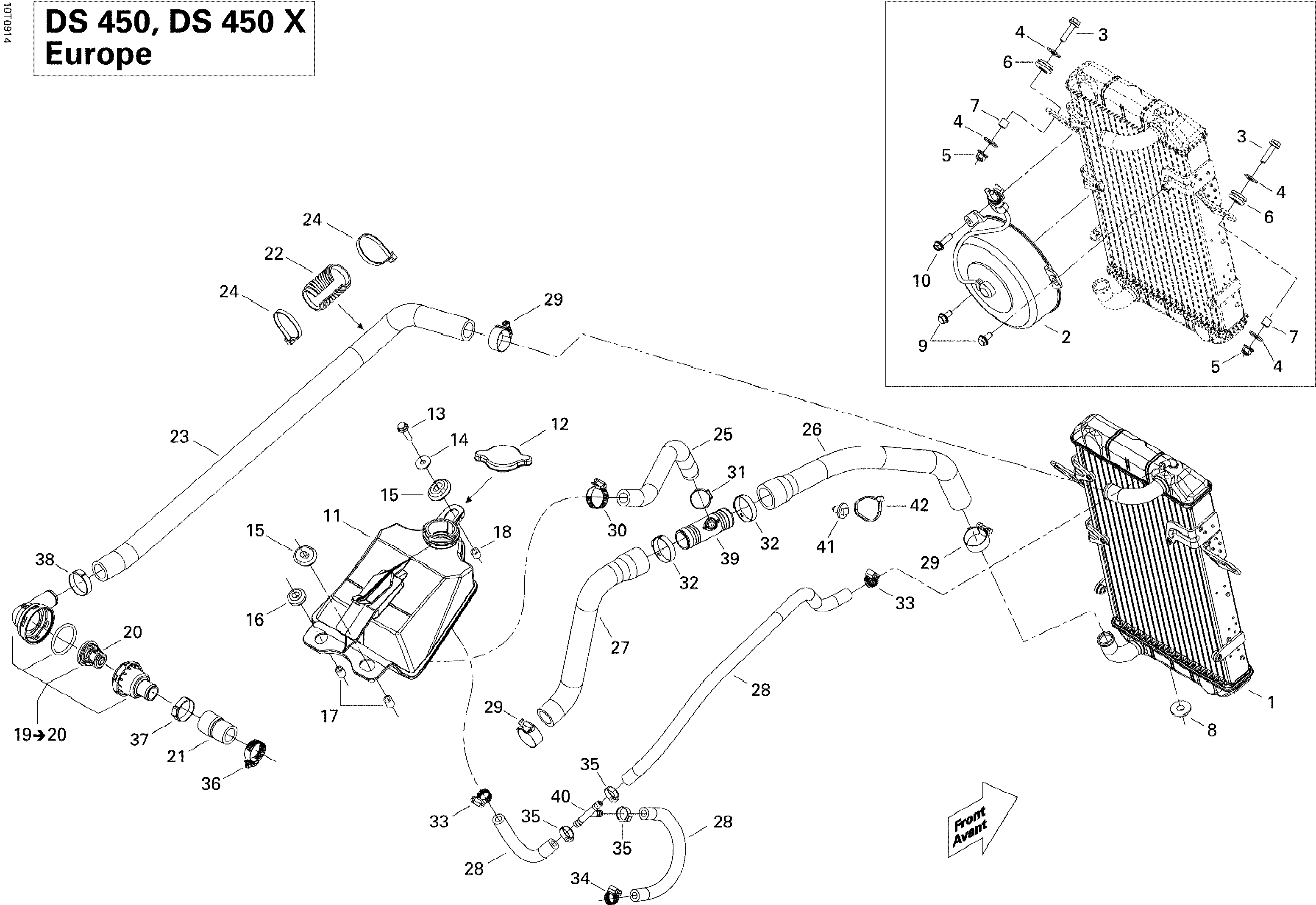 01  SYSTEME REFROIDISSEMENT POUR DS 2X4 STD 450 EFI 5SP JAUNE 2009