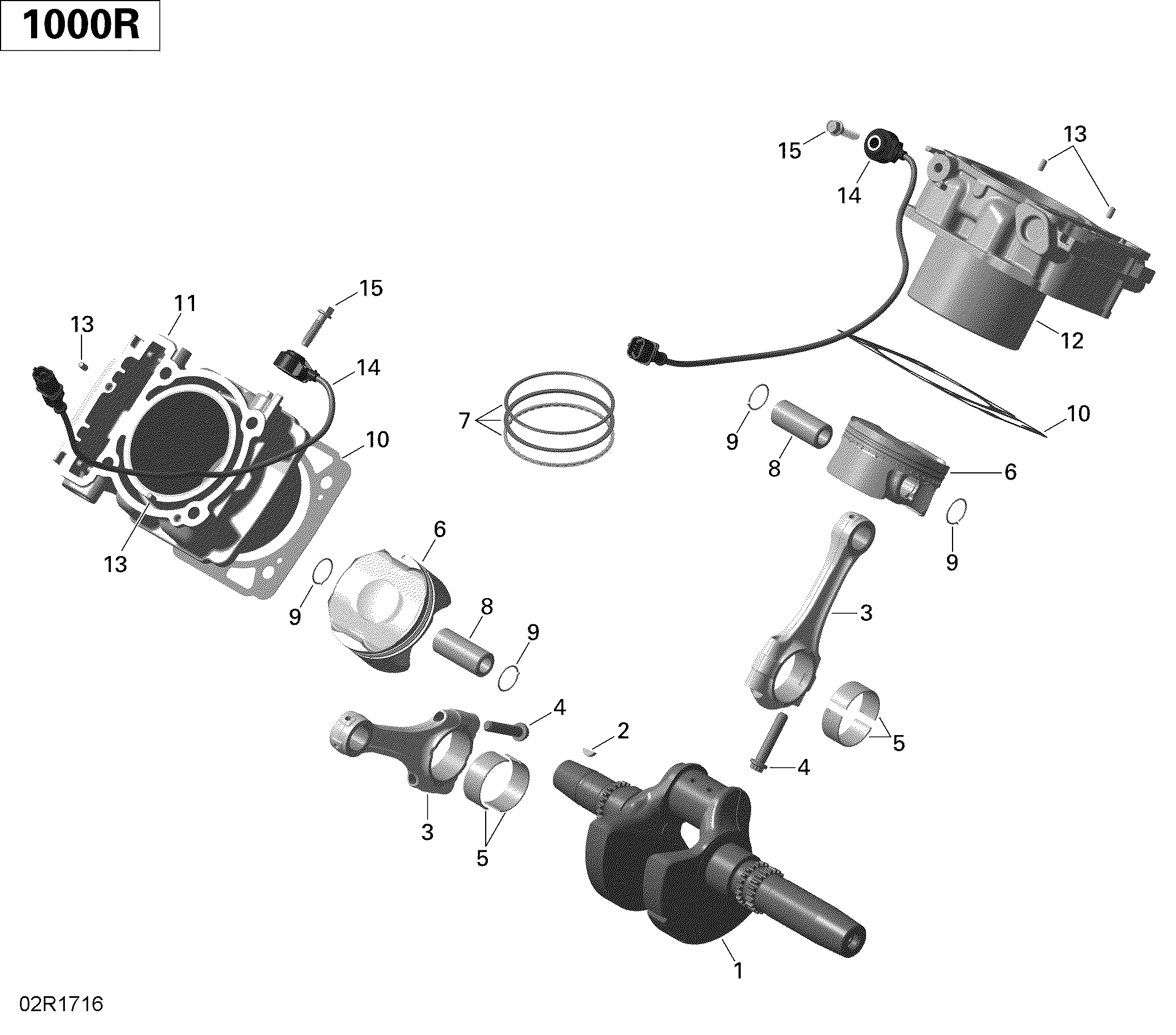 01  VILEBREQUIN PISTON ET CYLINDRE 1000R POUR COMMANDER 1000R LTD GRIS ASPHALTE 2020