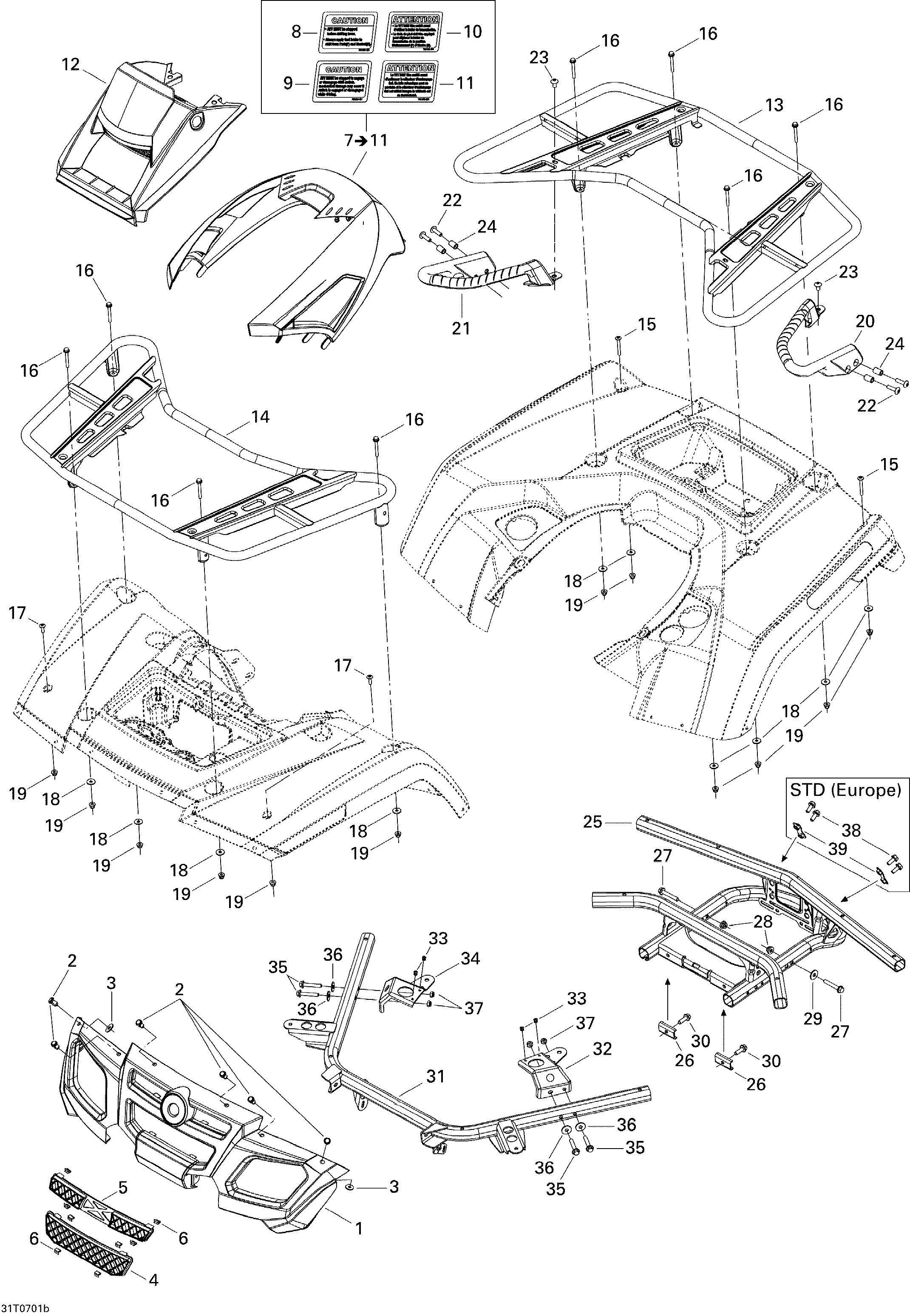 09  CARROSSERIE ET ACCESSOIRES 2 STD POUR OUTLANDER MAX 650 JAUNE 2007