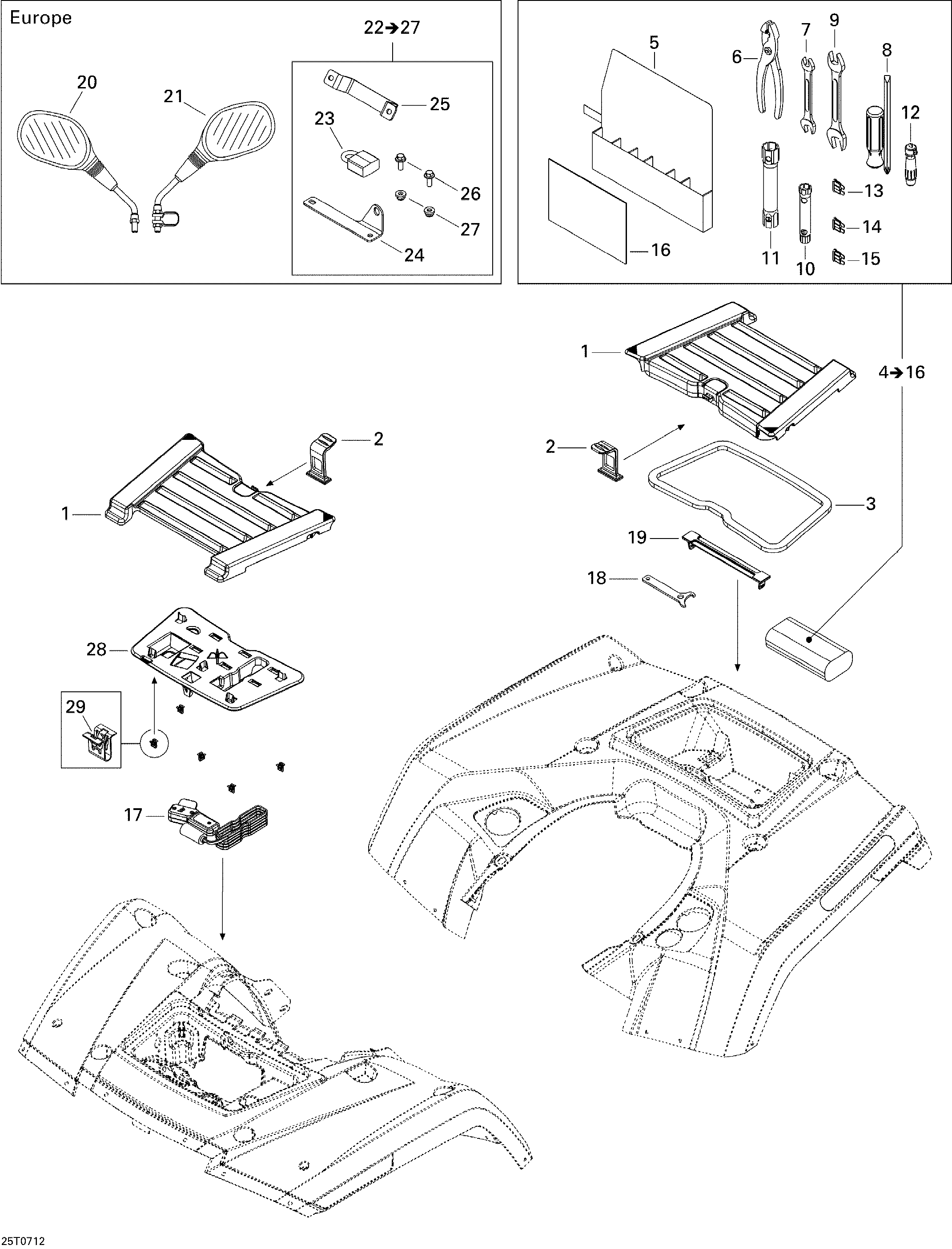 09  COFFRES AVANT ET ARRIERE POUR OUTLANDER MAX LTD 800 GRIS ACIER 2007