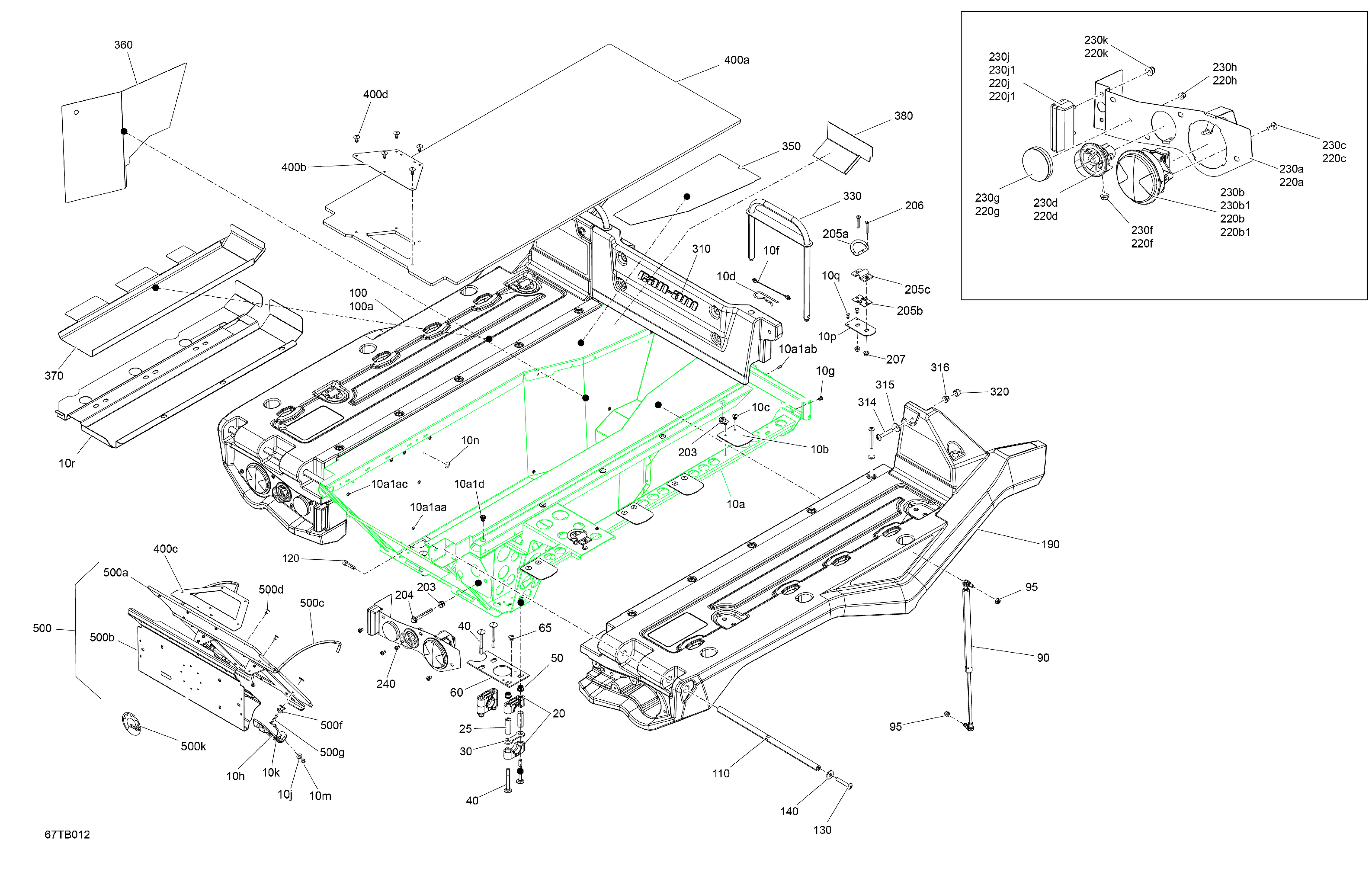 07  CARROSSERIE PLATEFORME DE CHARGEMENT POUR OUTLANDER 1000 EFI 6X6 XT VERT ESCADRON 2022