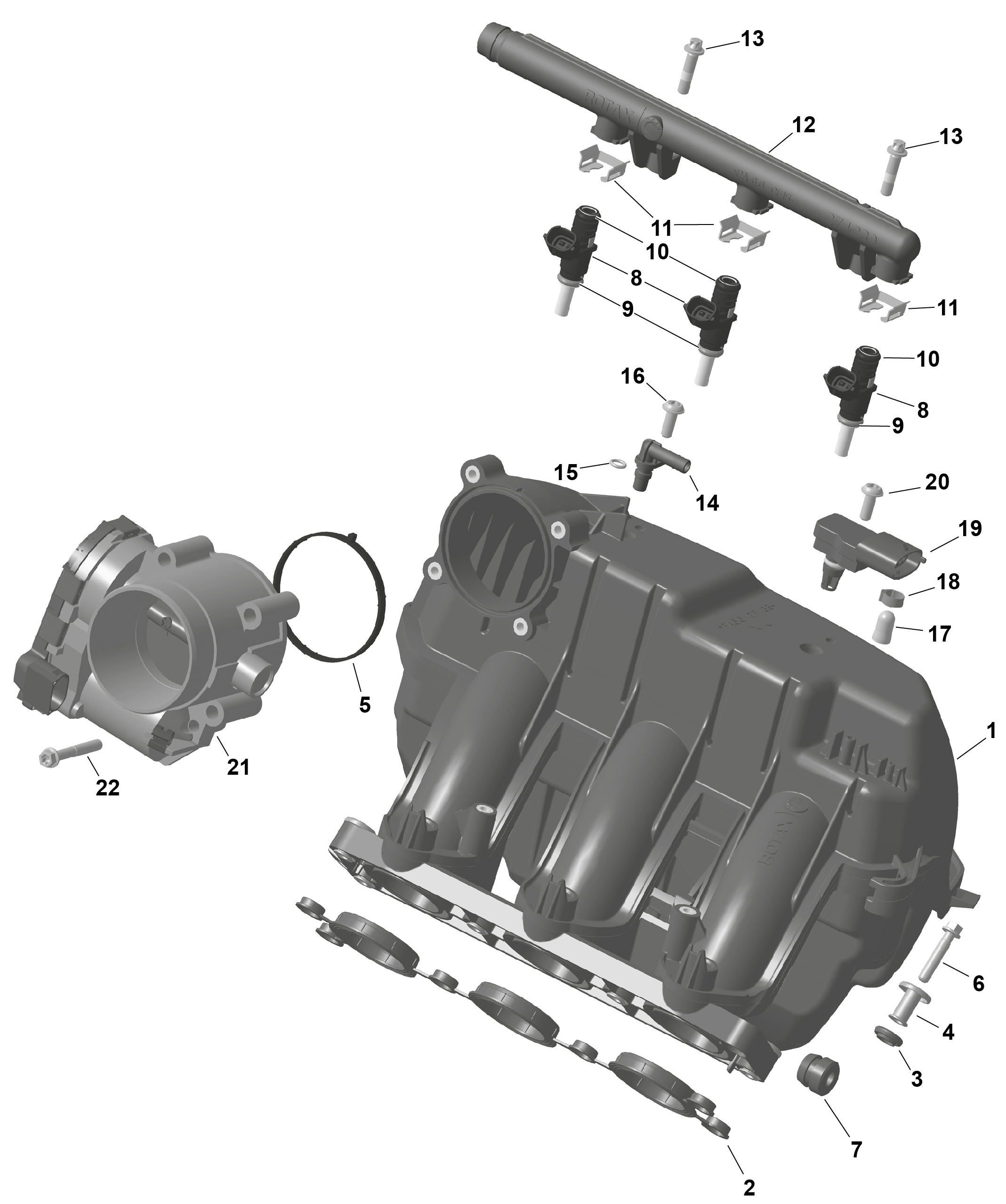 01  ROTAX COLLECTEUR DADMISSION DAIR ET CARROSSERIE DE PAPILLON POUR CANYON REDROCK SE6 MOSS GREEN SATIN 2025