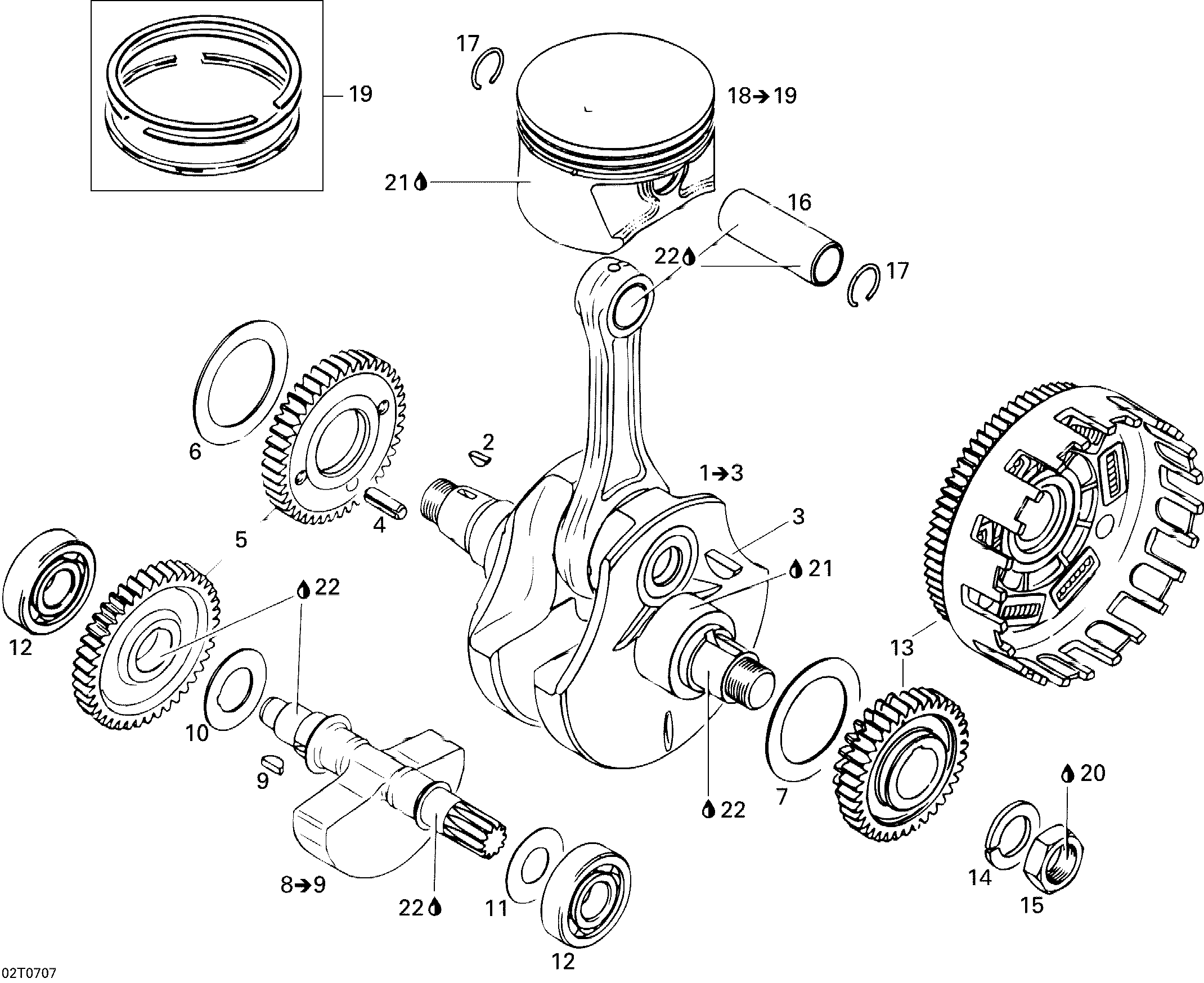 01  VILEBREQUIN ET PISTONS POUR DS 650 X 2X4 NOIR PROFOND 2007