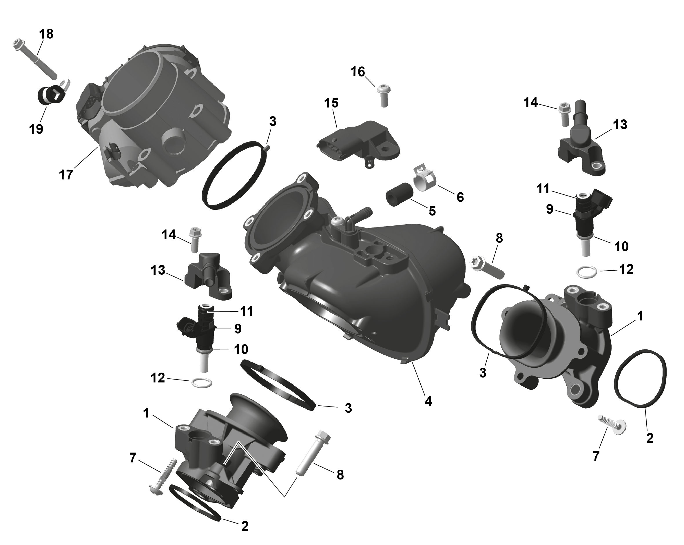 01  ROTAX COLLECTEUR DADMISSION DAIR ET CARROSSERIE DE PAPILLON POUR MAVERICK R 996NT XRS NOIR ETERNEL METALLIQUE 2024