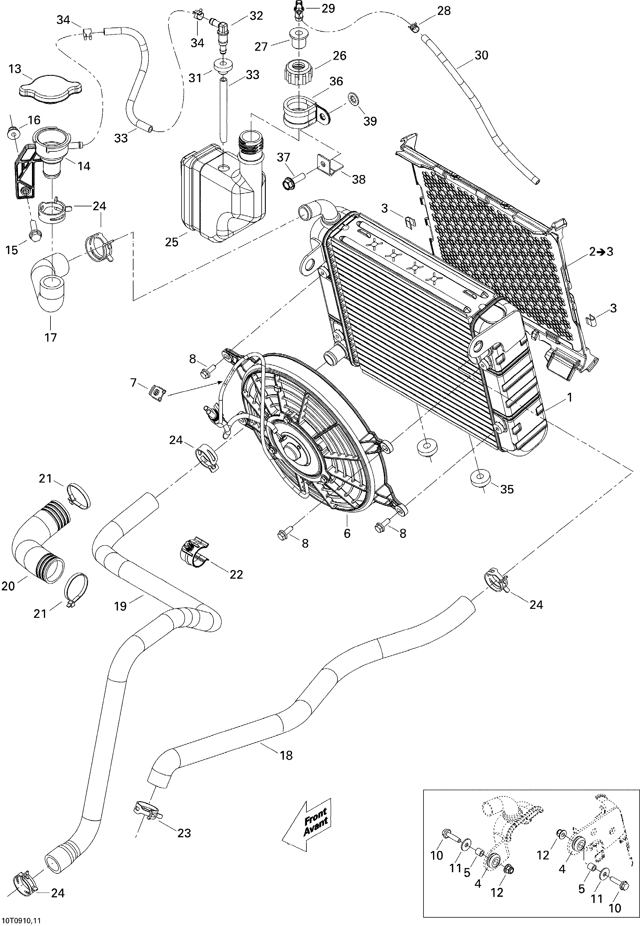 01  SYSTEME REFROIDISSEMENT POUR RENEGADE STD 500 EFI CVT ROUGE VIPERE 2009