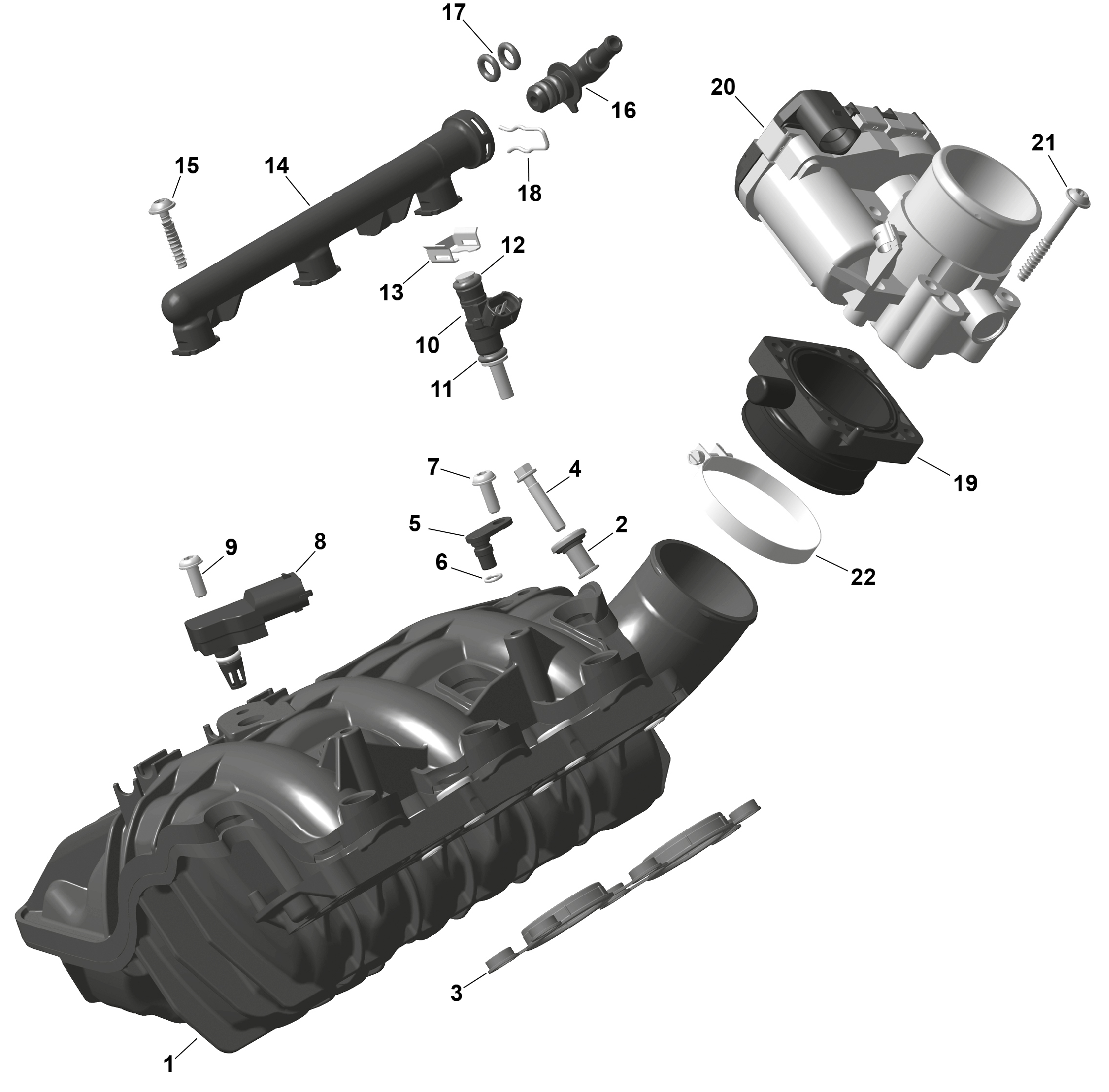 01  ROTAX COLLECTEUR DADMISSION DAIR ET CARROSSERIE DE PAPILLON POUR RYKER 600 ACE CVT DEEP BLACK 2025