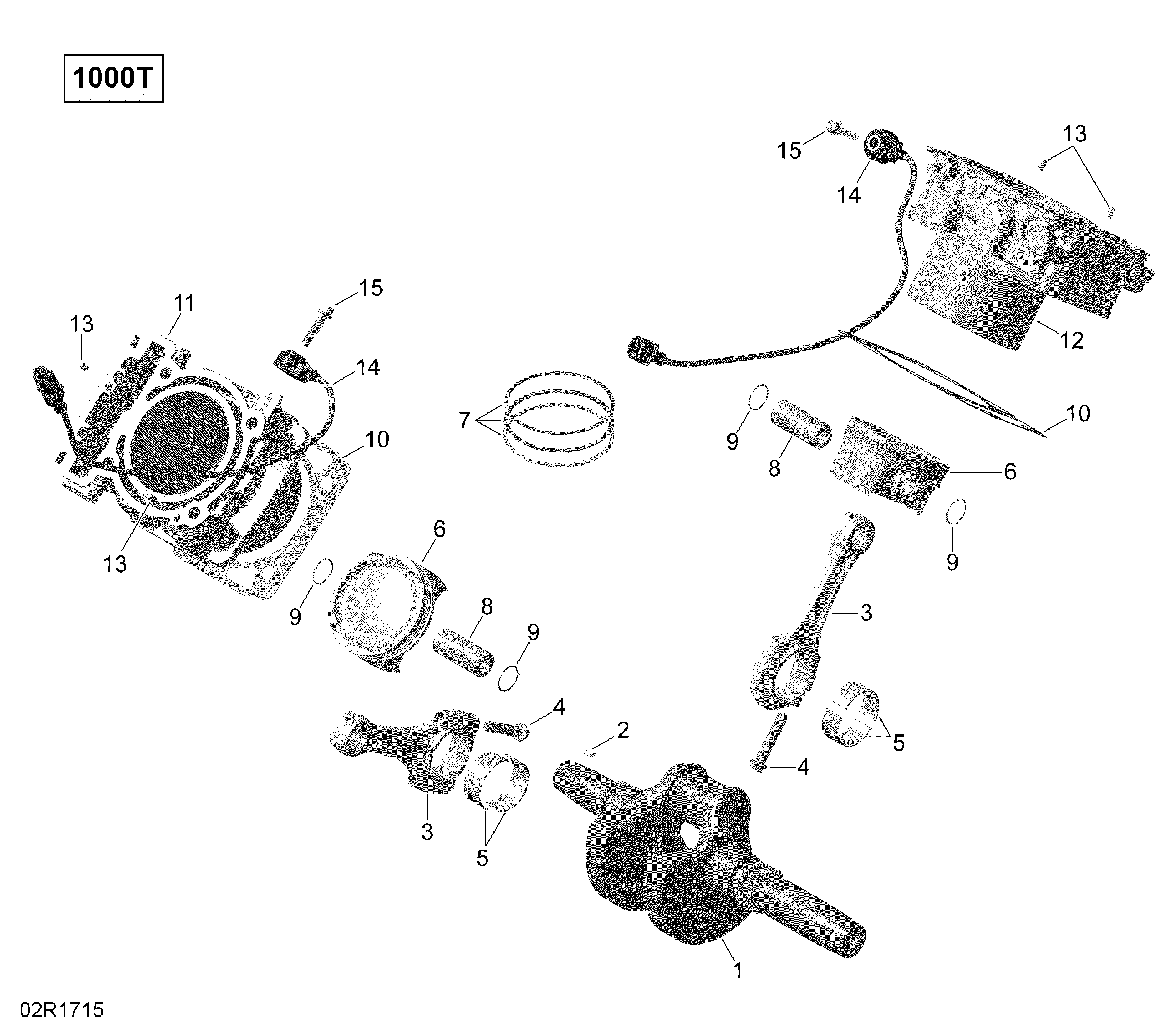 01  VILEBREQUIN PISTON ET CYLINDRE TURBO POUR MAVERICK DPS 1000R EFI ROUGE CAN AM 2016