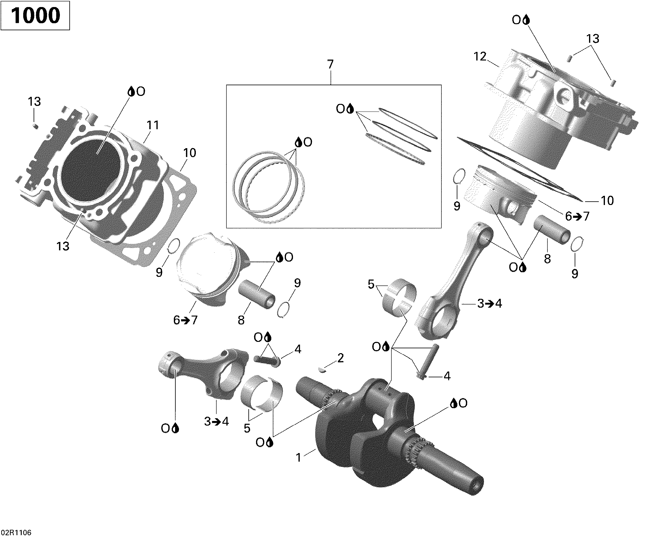 01  VILEBREQUIN PISTON ET CYLINDRE POUR COMMANDER 1000 STD JAUNE 2011