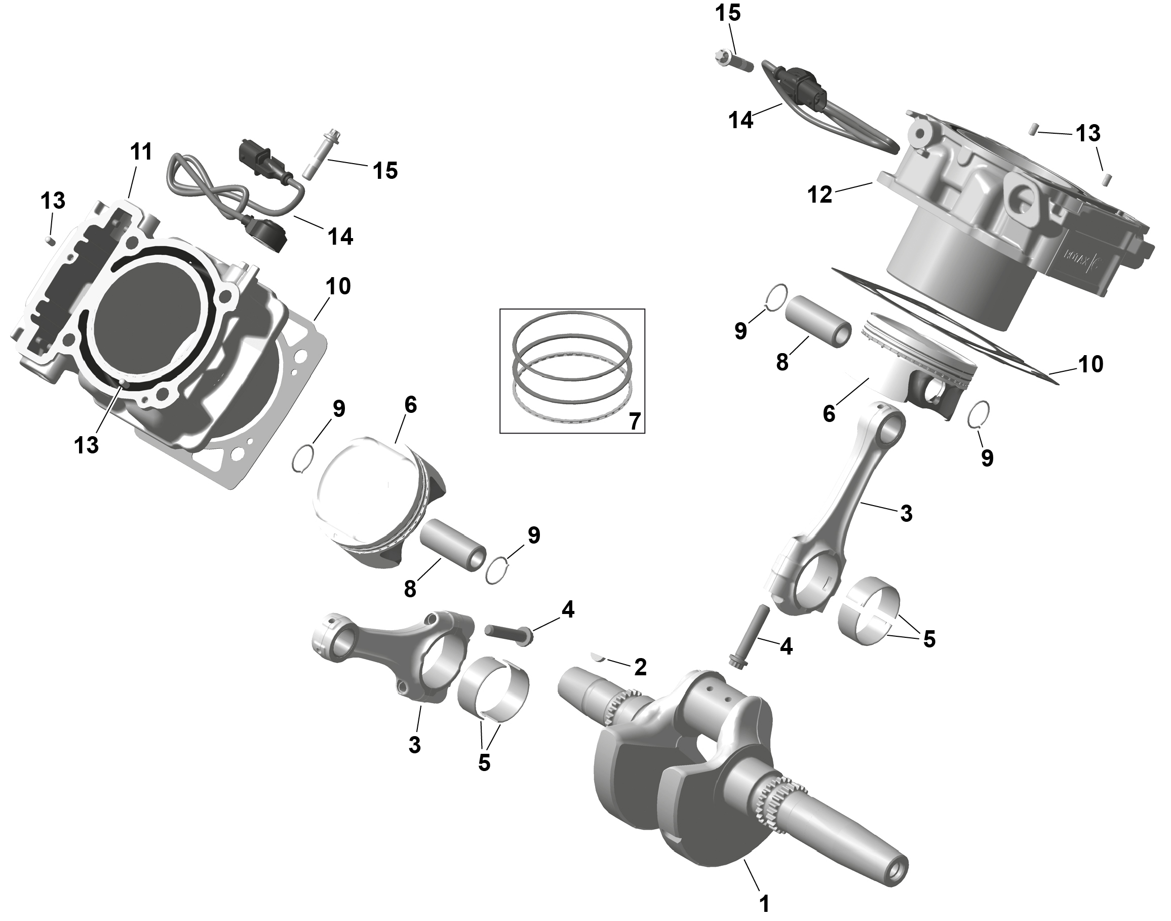 01  ROTAX VILEBREQUIN PISTONS ET CYLINDRE POUR MAVERICK SPORT 1000R EFI DPS NOIR ETERNEL METALLIQUE 2025